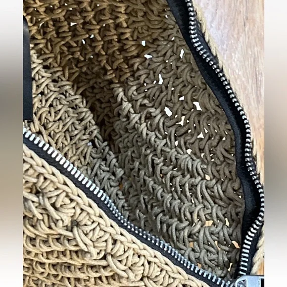 All Saints Half Moon Raffia Shoulder Crossbody Bag